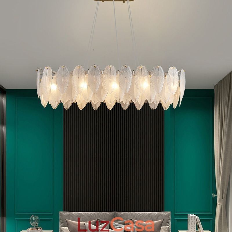 Lustre de vidro artístico Feather Round Pendant Lighting