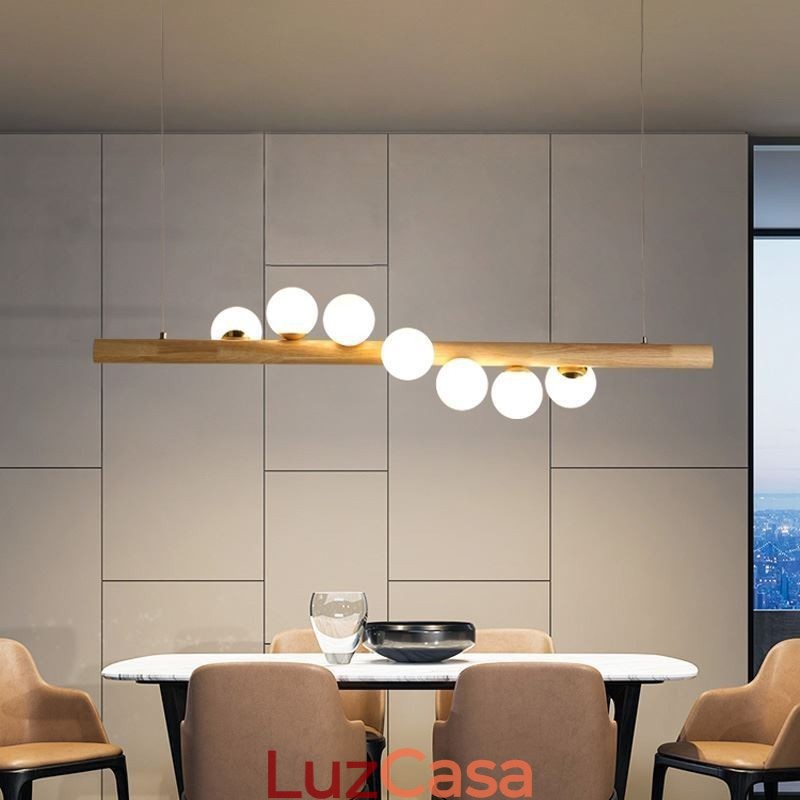 Luminária pendente Magic Bean com tiras de madeira