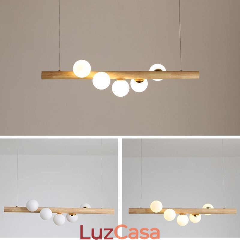 Luminária pendente Magic Bean com tiras de madeira
