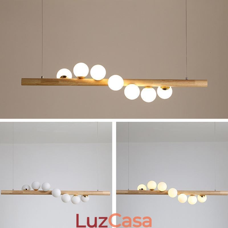 Luminária pendente Magic Bean com tiras de madeira