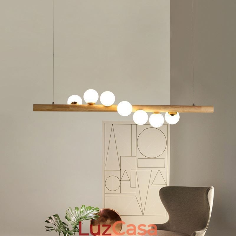 Luminária pendente Magic Bean com tiras de madeira
