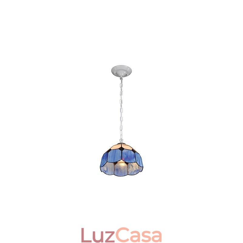 Lustre Mini Style Country Garage branco + luzes de vidro azul