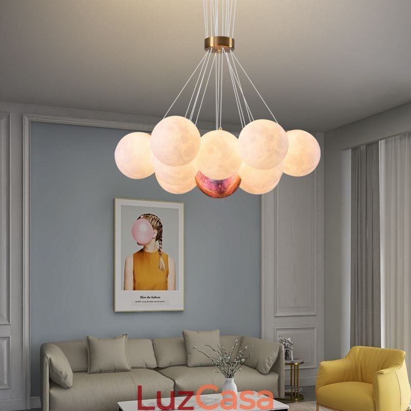 Lustre de bolhas lunares moderno com pingente de bolas impressas em 3D