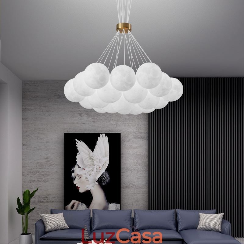 Lustre de bolhas lunares moderno com pingente de bolas impressas em 3D