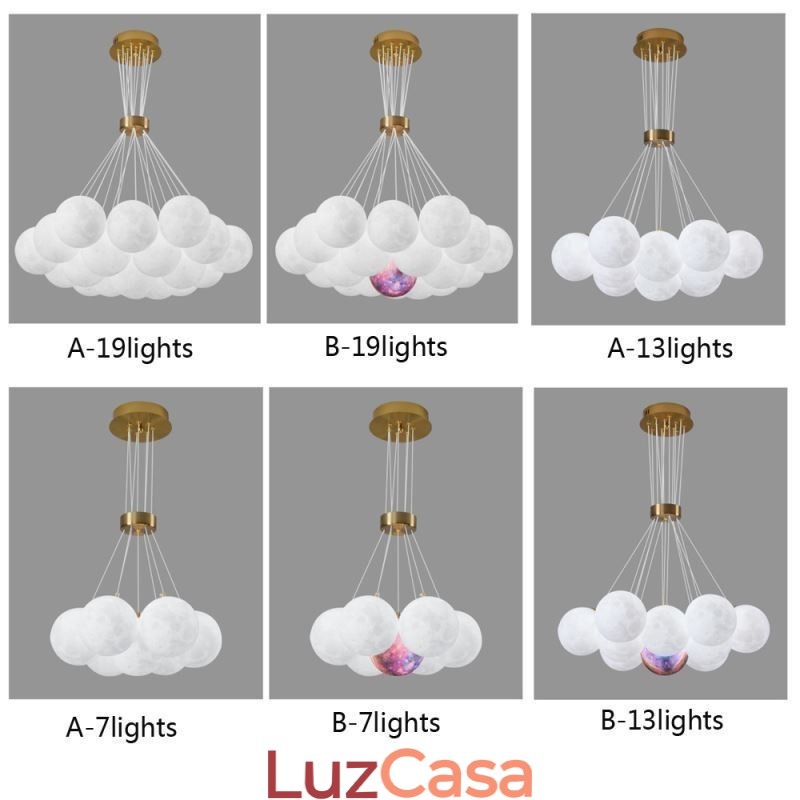 Lustre de bolhas lunares moderno com pingente de bolas impressas em 3D