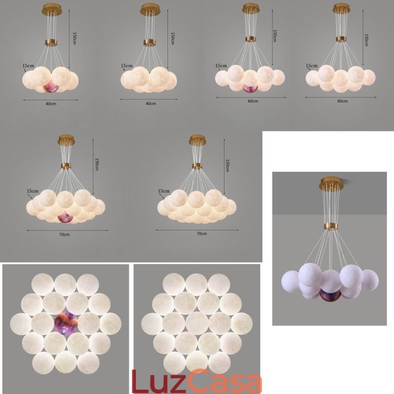 Lustre de bolhas lunares moderno com pingente de bolas impressas em 3D