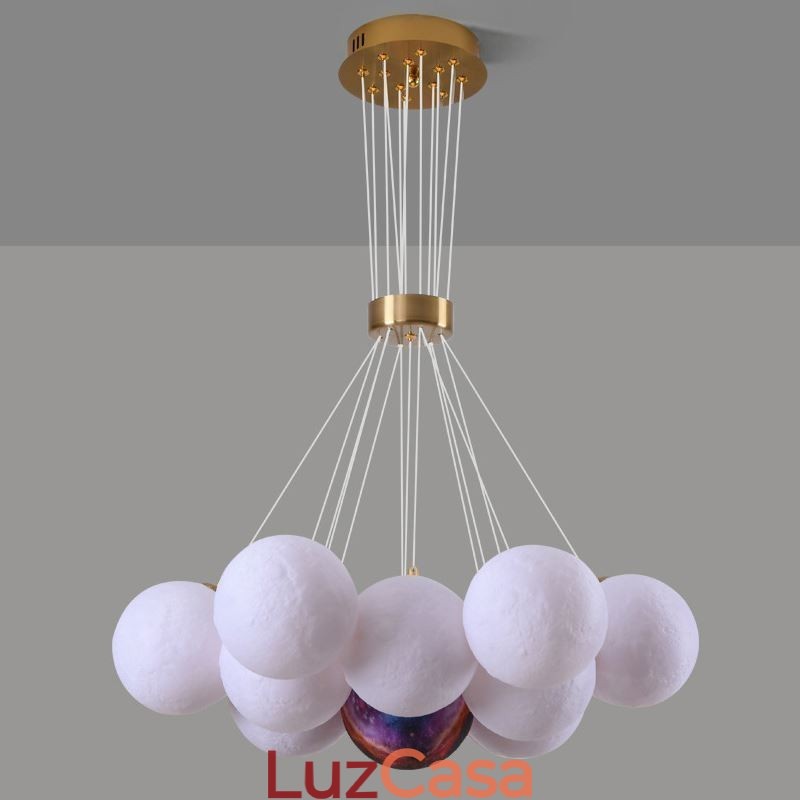 Lustre de bolhas lunares moderno com pingente de bolas impressas em 3D