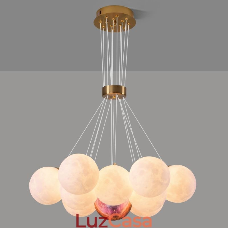 Lustre de bolhas lunares moderno com pingente de bolas impressas em 3D
