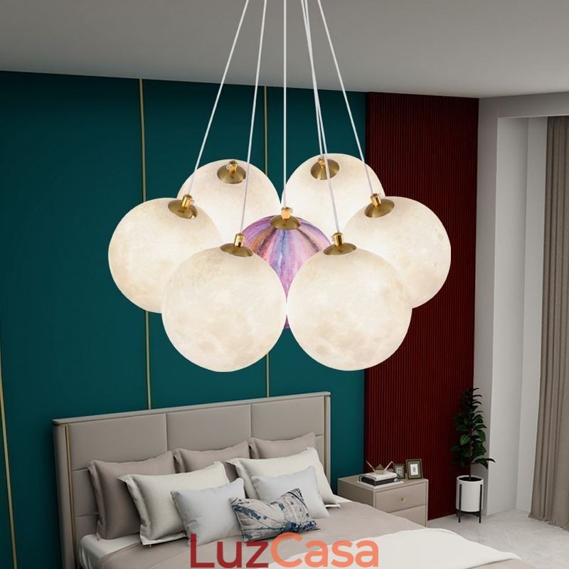 Lustre de bolhas lunares moderno com pingente de bolas impressas em 3D