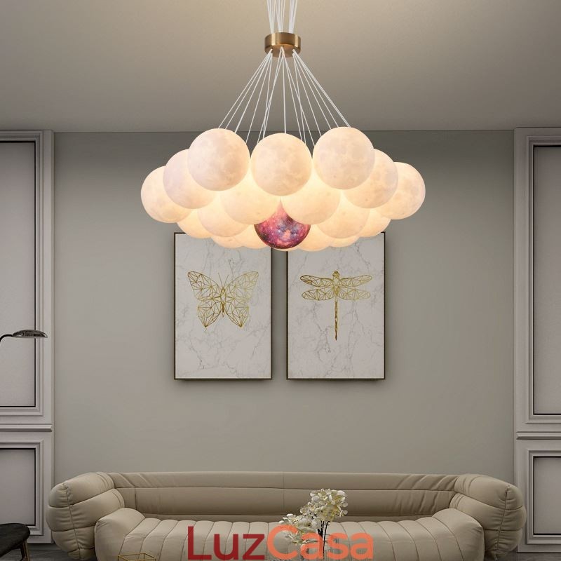 Lustre de bolhas lunares moderno com pingente de bolas impressas em 3D