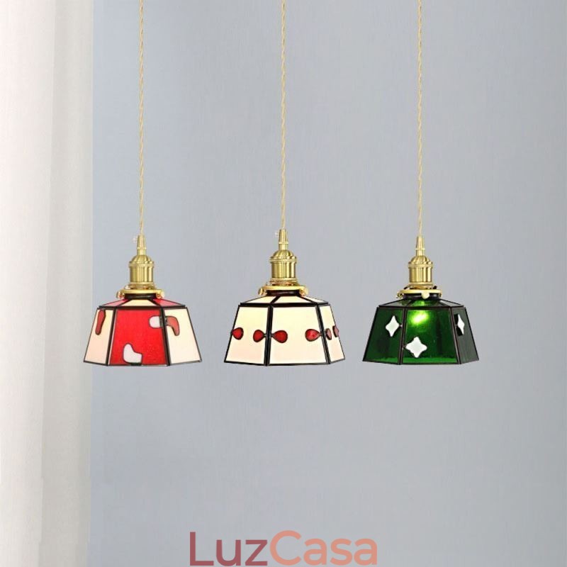 Luminária pendente de vidro colorida estilo japonês retrô decorativa de cabeceira