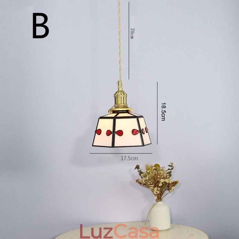 Luminária pendente de vidro colorida estilo japonês retrô decorativa de cabeceira