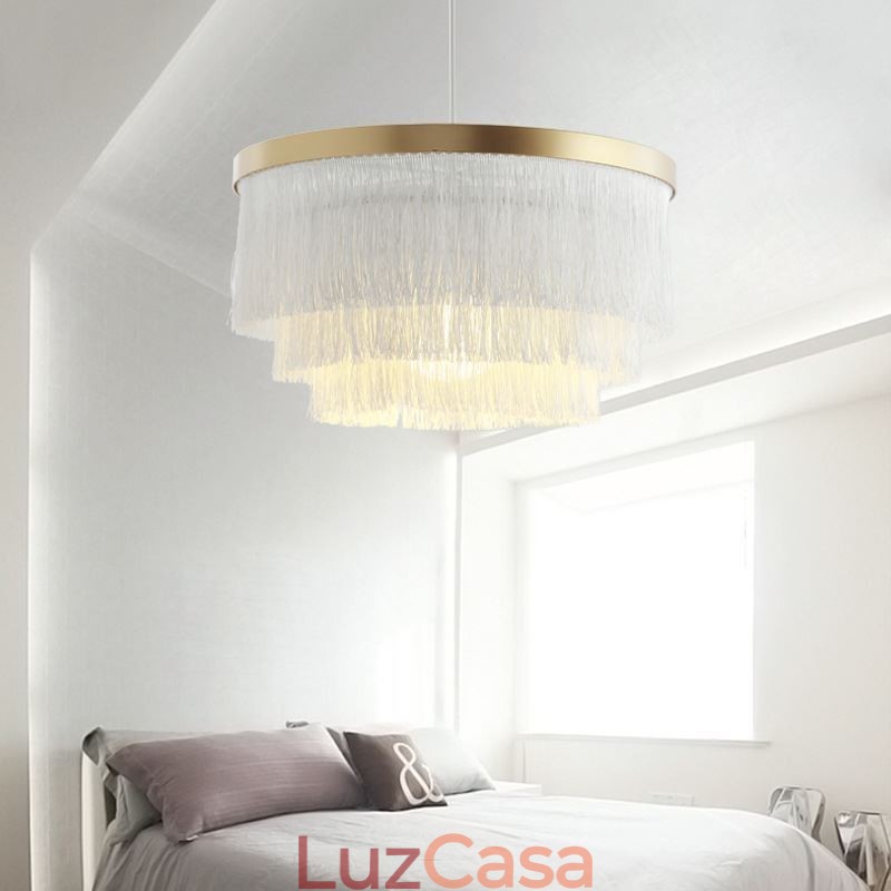 Luminária pendente decorativa nórdica, lustre romântico e quente com borla, luminária criativa suspensa