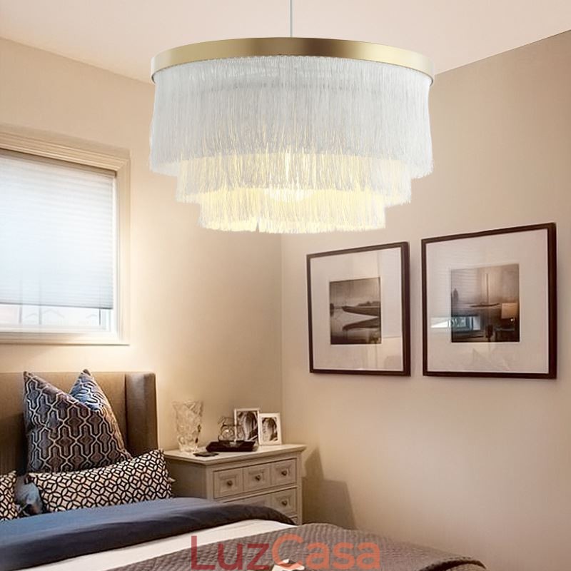 Luminária pendente decorativa nórdica, lustre romântico e quente com borla, luminária criativa suspensa