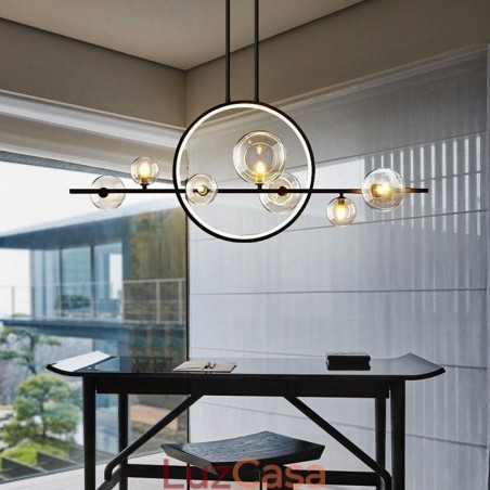 Lustre de metal moderno com bolhas de vidro transparente e lâmpadas pendentes Lustre de metal moderno com bolhas de vidro transparente e lâmpadas pendentes