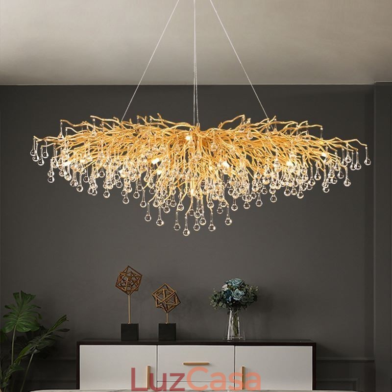 Lustre de cristal de luxo dourado moderno teto pendurado lâmpada jantar