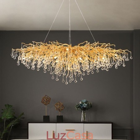 Lustre de cristal de luxo dourado moderno teto pendurado lâmpada jantar Lustre de cristal de luxo dourado moderno teto pendurado lâmpada jantar