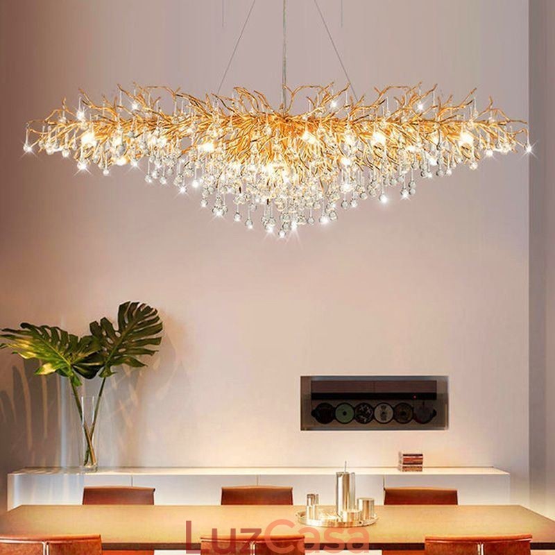 Lustre de cristal de luxo dourado moderno teto pendurado lâmpada jantar