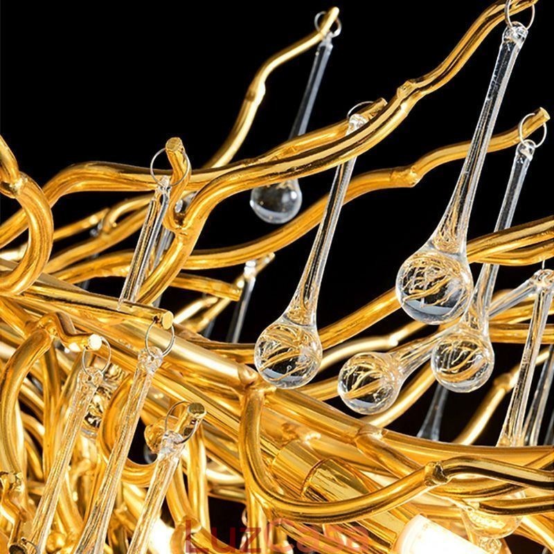 Lustre de cristal de luxo dourado moderno teto pendurado lâmpada jantar