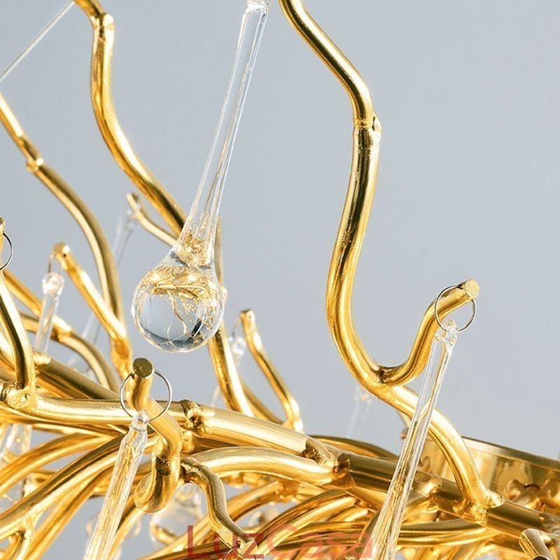 Lustre de cristal de luxo dourado moderno teto pendurado lâmpada jantar