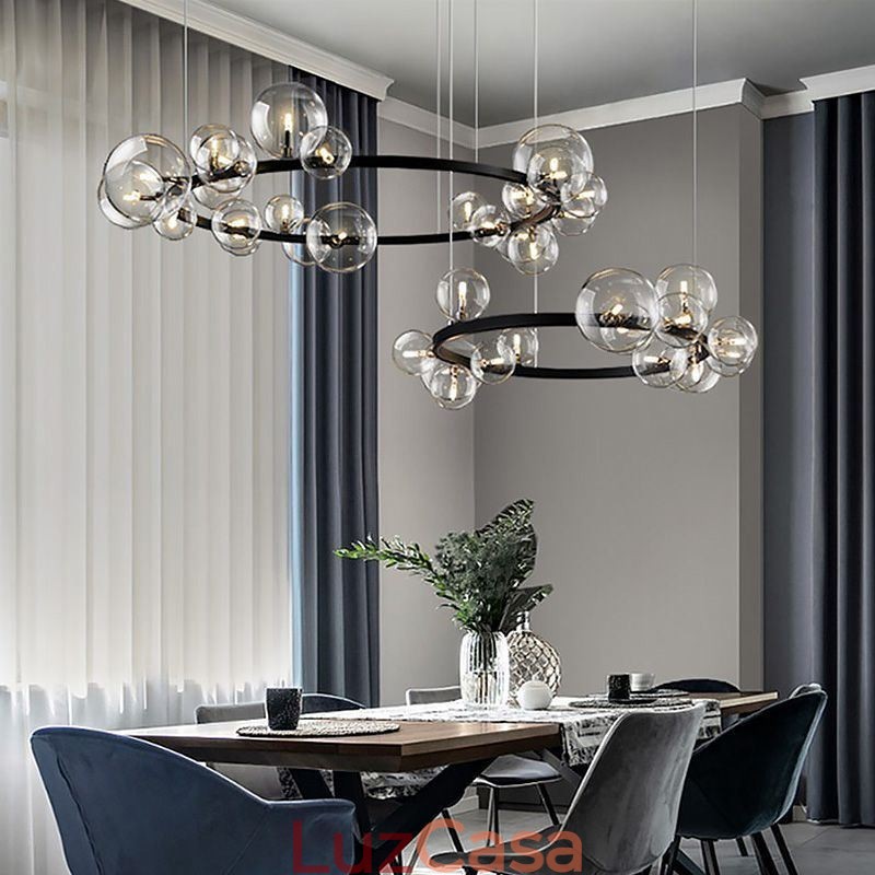 Lustre de metal criativo moderno lâmpada de bolha de vidro transparente
