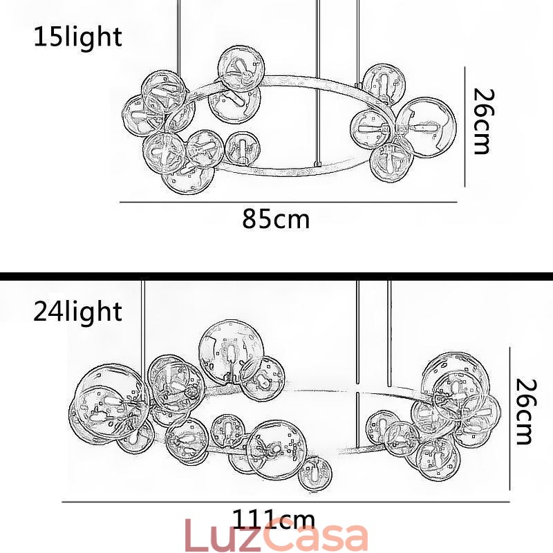 Lustre de metal criativo moderno lâmpada de bolha de vidro transparente
