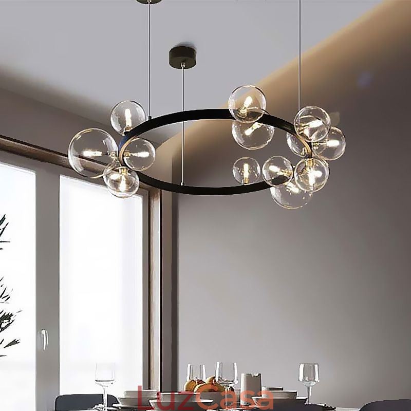 Lustre de metal criativo moderno lâmpada de bolha de vidro transparente