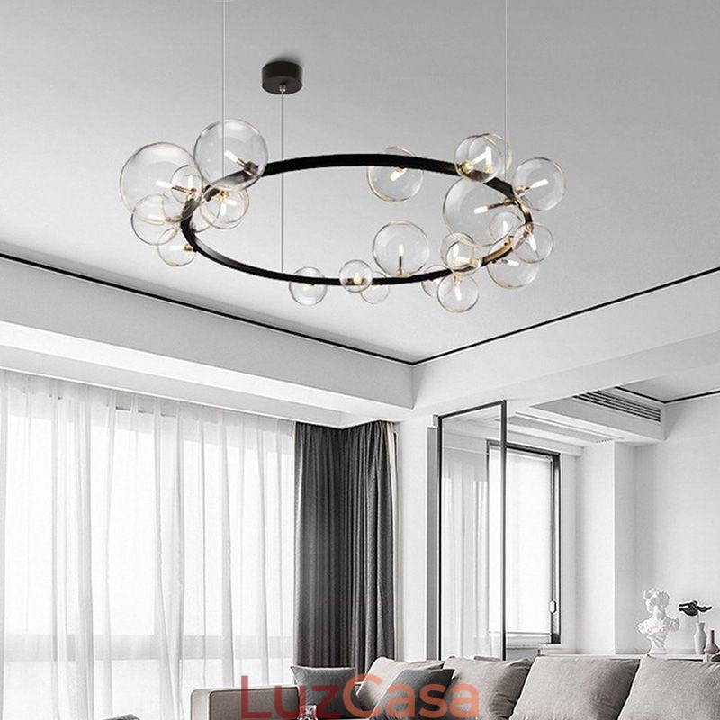 Lustre de metal criativo moderno lâmpada de bolha de vidro transparente