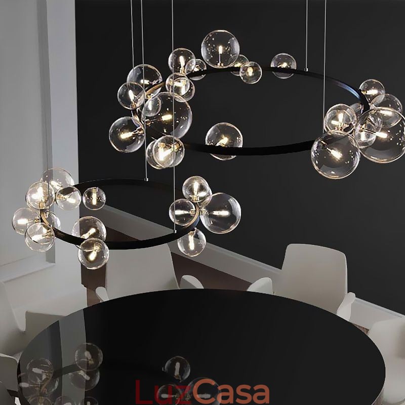 Lustre de metal criativo moderno lâmpada de bolha de vidro transparente