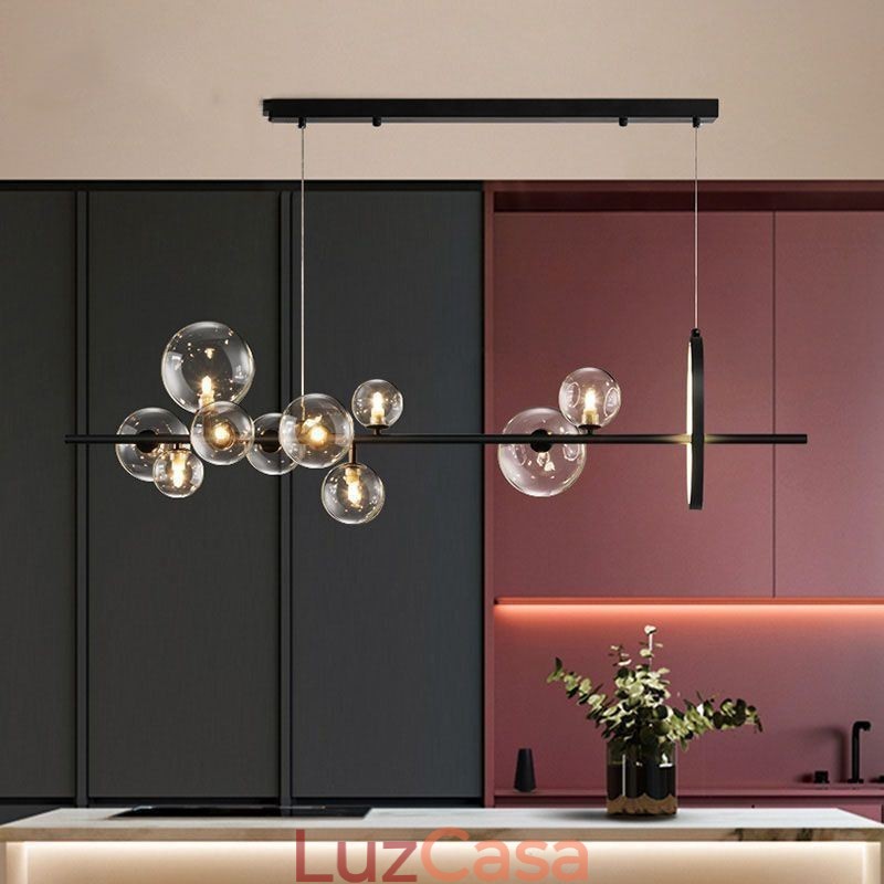 Lustre moderno com pingente de bolha de vidro e lâmpadas G9
