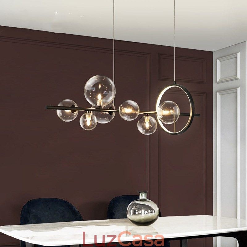 Lustre moderno com pingente de bolha de vidro e lâmpadas G9