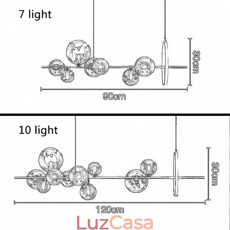 Lustre moderno com pingente de bolha de vidro e lâmpadas G9
