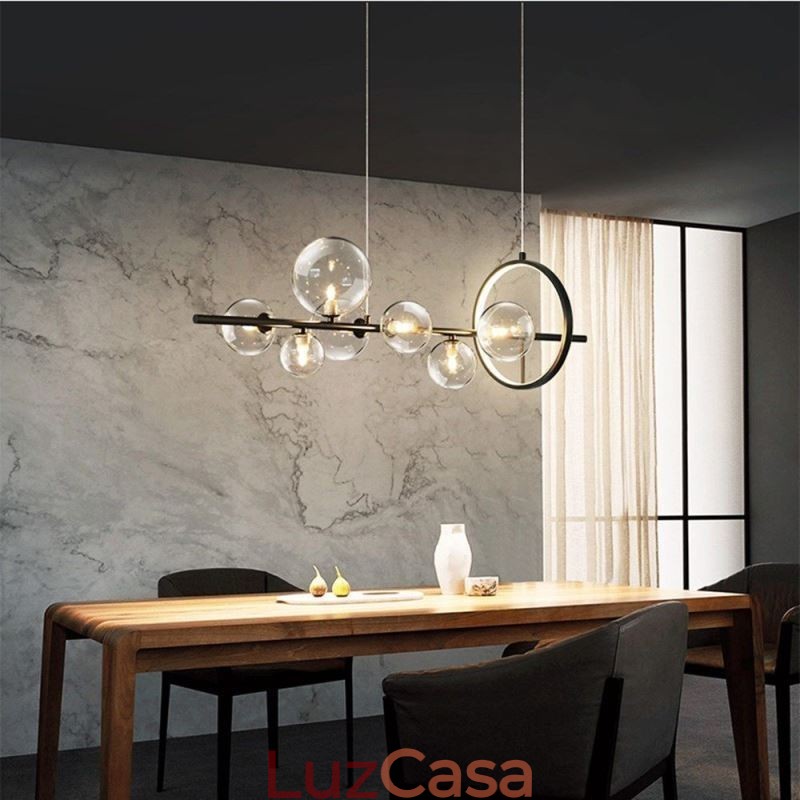 Lustre moderno com pingente de bolha de vidro e lâmpadas G9