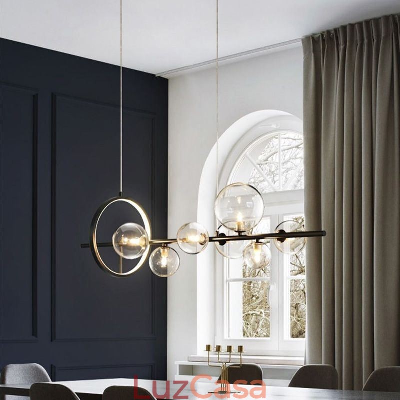 Lustre moderno com pingente de bolha de vidro e lâmpadas G9