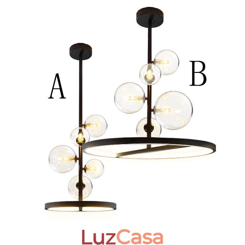 Luminária pendente moderna com lustre de vidro bolha