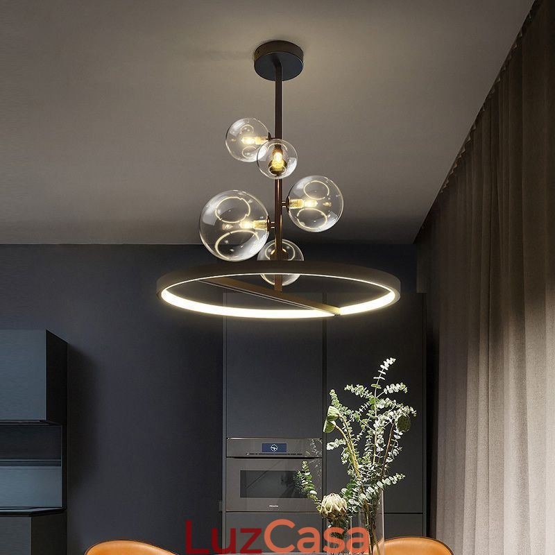 Luminária pendente moderna com lustre de vidro bolha