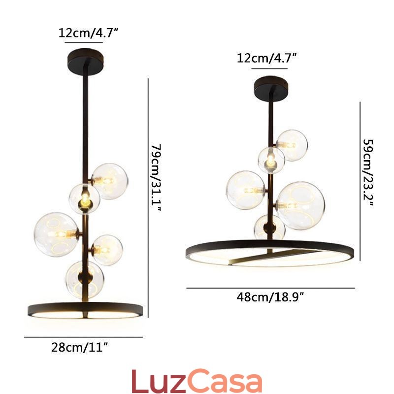 Luminária pendente moderna com lustre de vidro bolha