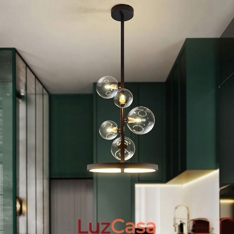 Luminária pendente moderna com lustre de vidro bolha