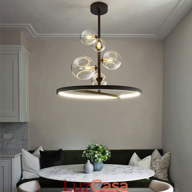 Luminária pendente moderna com lustre de vidro bolha