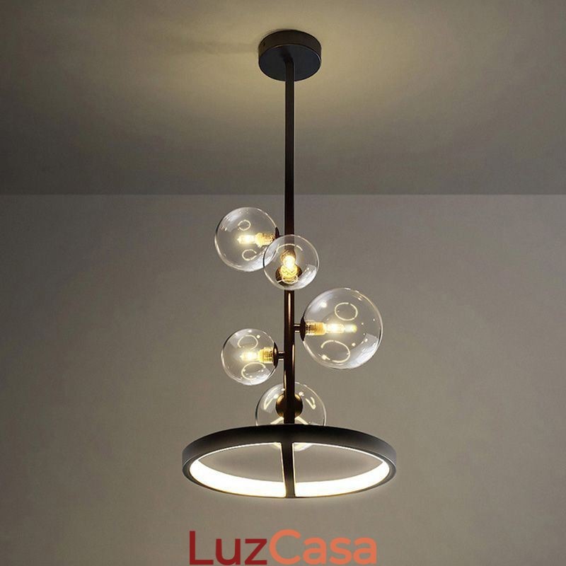 Luminária pendente moderna com lustre de vidro bolha