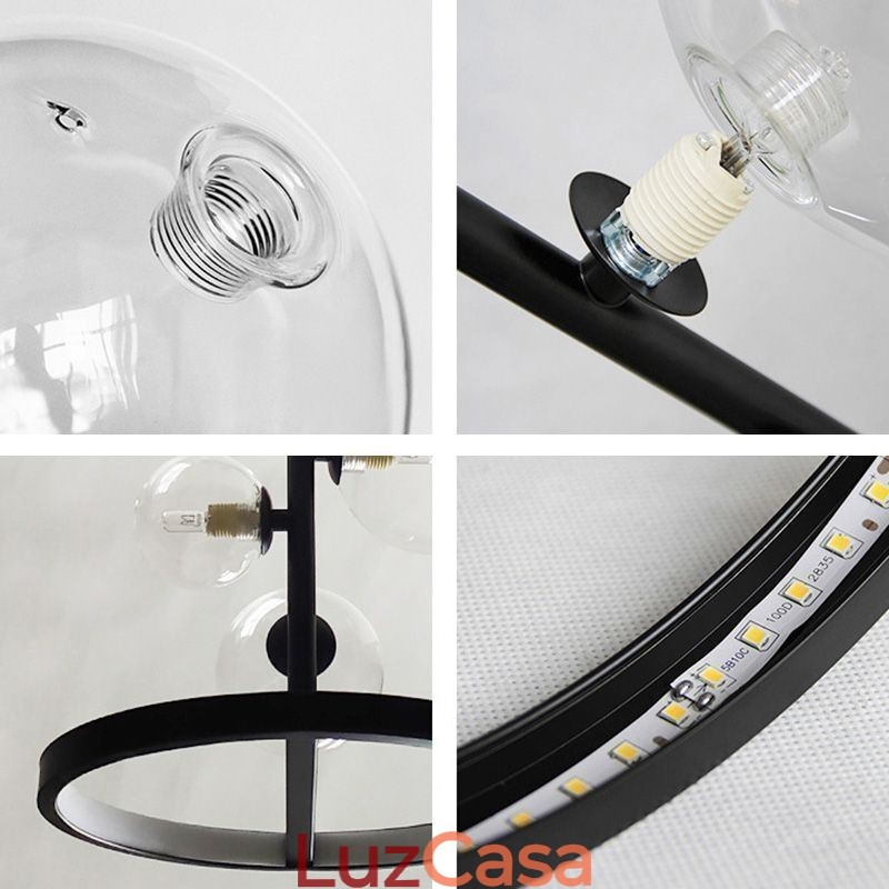 Luminária pendente moderna com lustre de vidro bolha