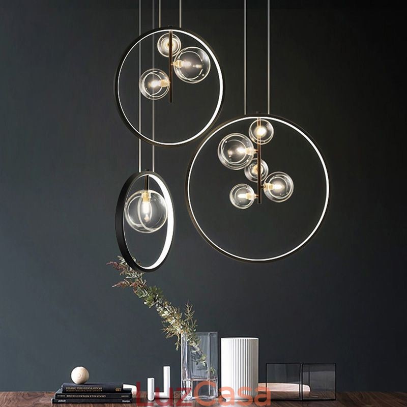 Lustre nórdico de vidro com bolhas em formato de círculo, luminária moderna para sala de estar