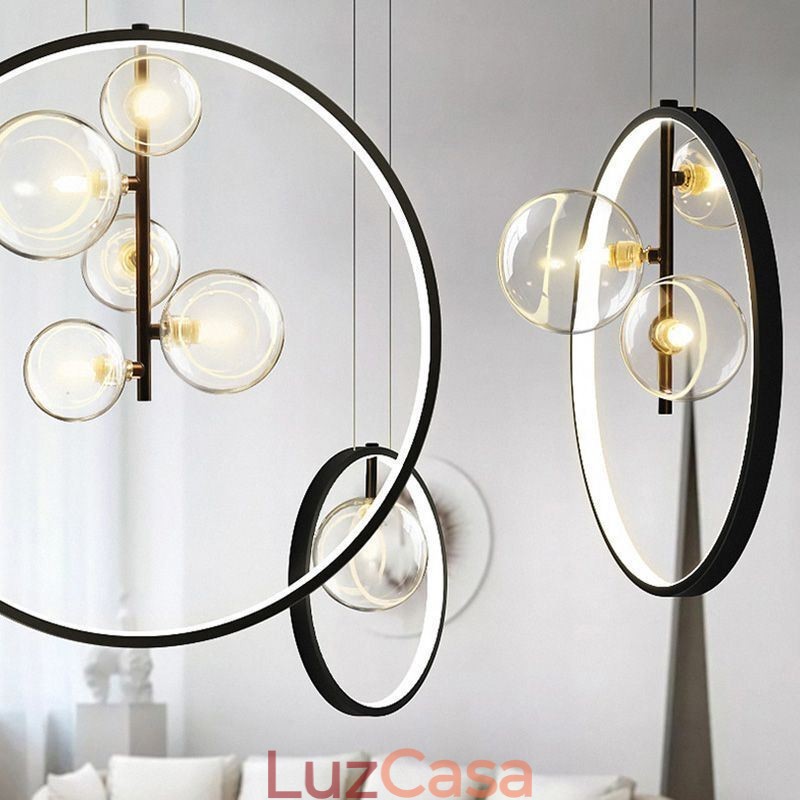 Lustre nórdico de vidro com bolhas em formato de círculo, luminária moderna para sala de estar