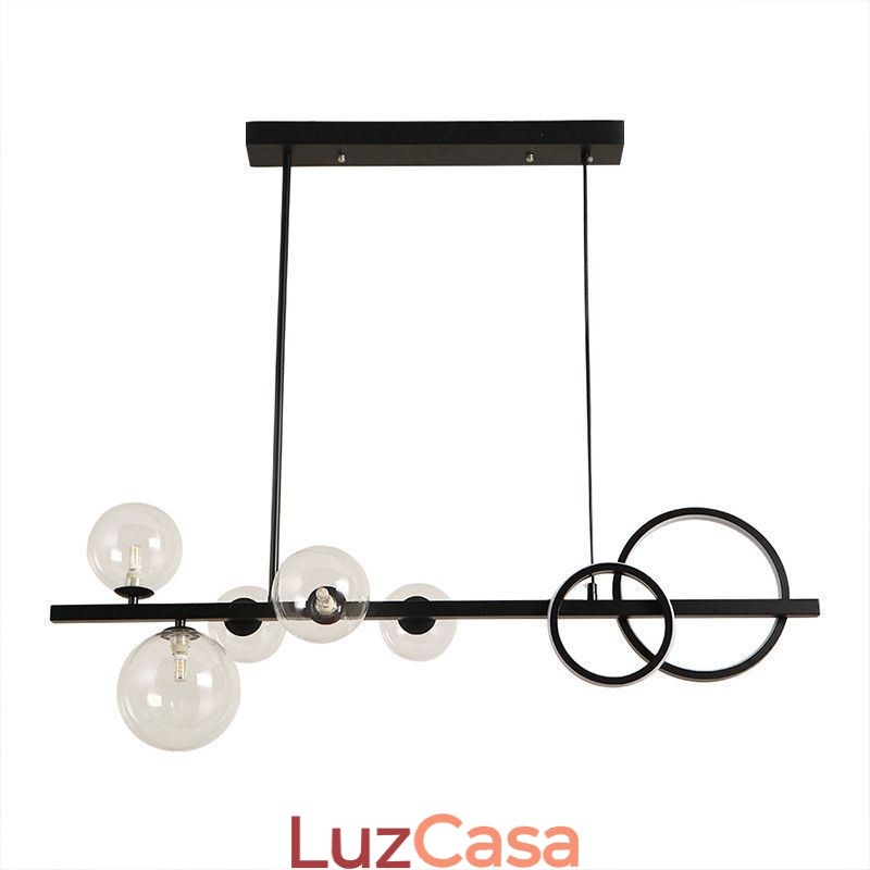 Moderno Vidro Bolha Pendente Luz Preto Longo Suporte Lâmpadas