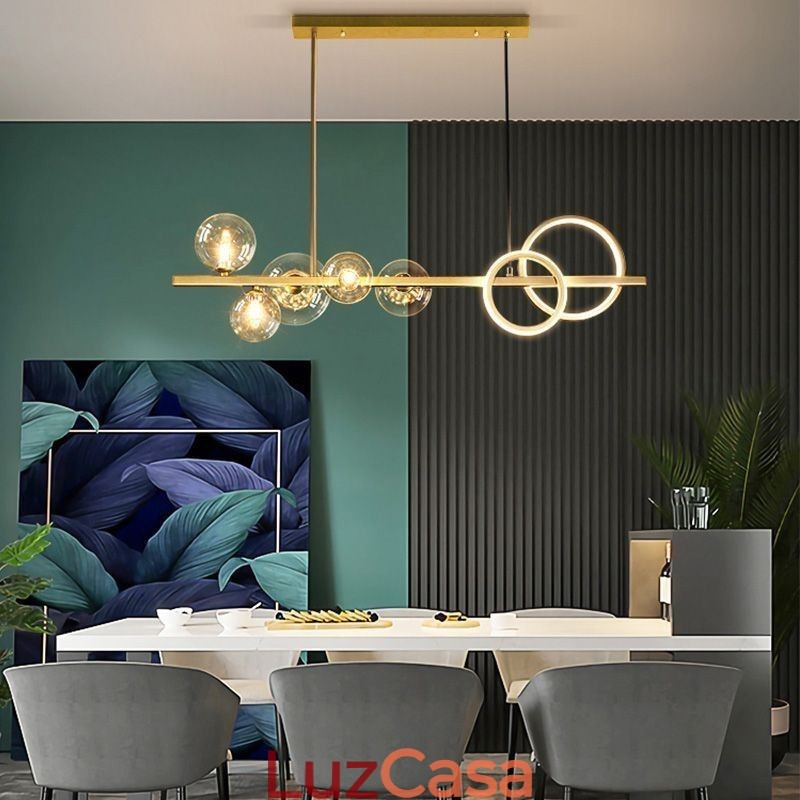 Moderno Vidro Bolha Pendente Luz Preto Longo Suporte Lâmpadas