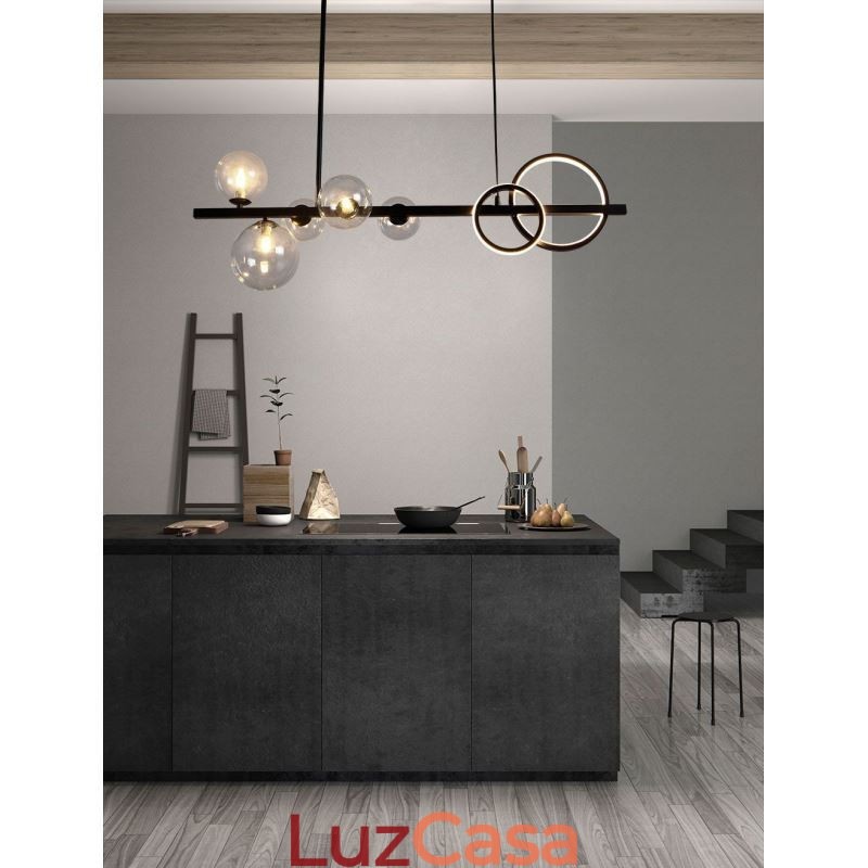 Moderno Vidro Bolha Pendente Luz Preto Longo Suporte Lâmpadas