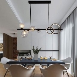 Moderno Vidro Bolha Pendente Luz Preto Longo Suporte Lâmpadas