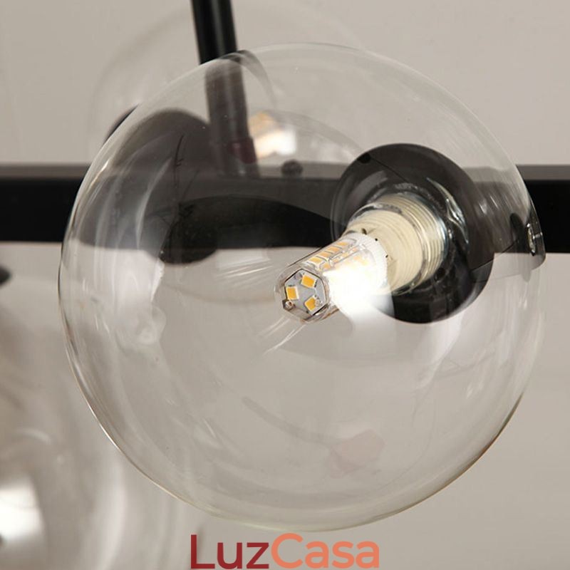 Moderno Vidro Bolha Pendente Luz Preto Longo Suporte Lâmpadas