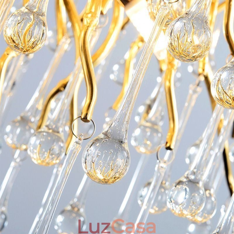 Lustre de cristal nórdico flor redonda abajur luxo dourado pingente luz