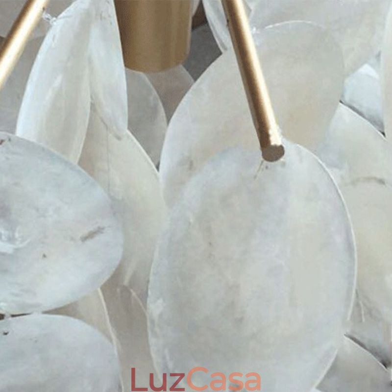 Lustre de concha natural redondo em camadas luz suspensa jantar